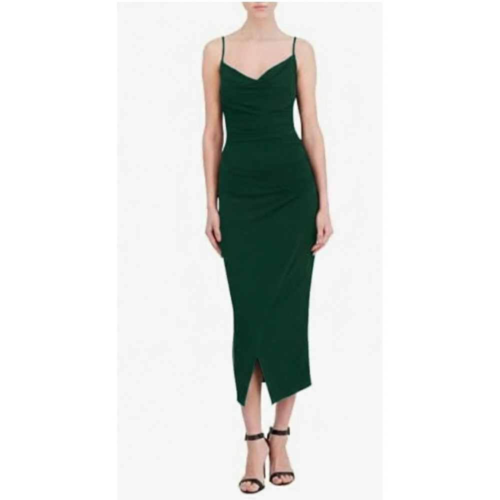 Laundry by Shelli Segal Botanical Green Cowl Neck Midi Dress Size 12 NWT